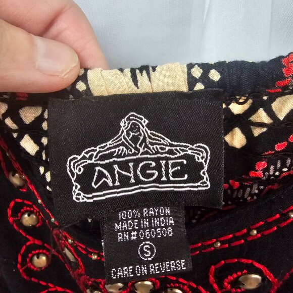 Angie Dress Mini Boho Hippie Festival Black Red S - Picture 7 of 9